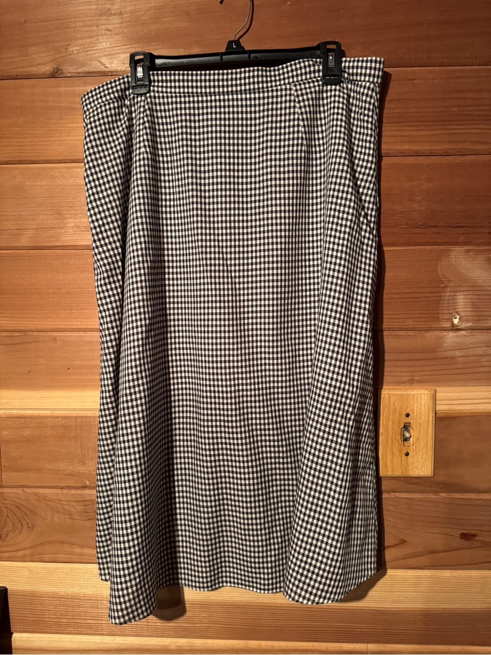 LOFT Black and White Gingham Midi Skirt